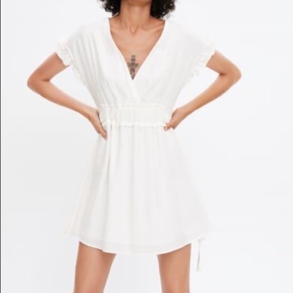 zara white mini dress with side ties